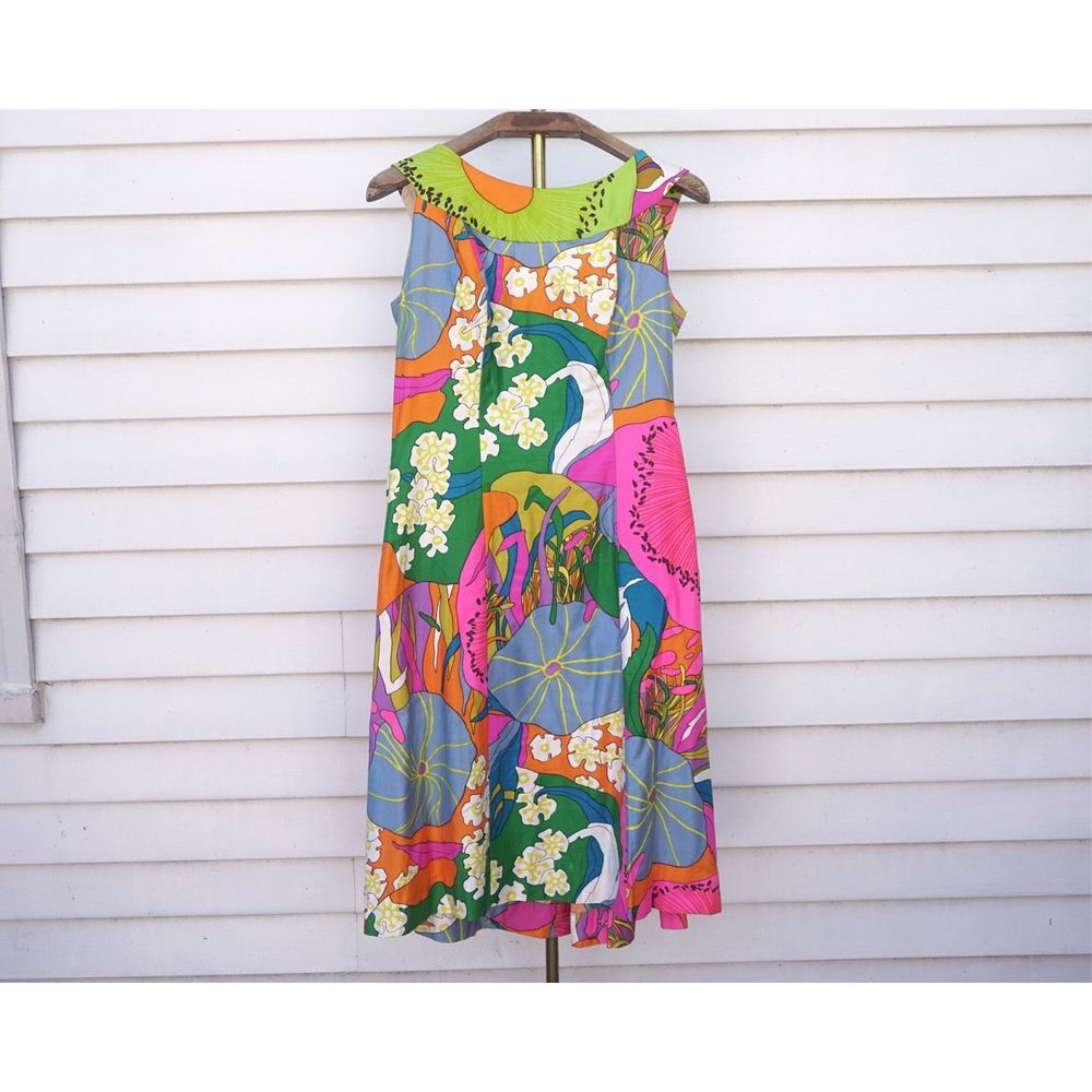 Vintage 60s Alice Polynesian Mod Cocktail Party Dress - Picture 2 of 7